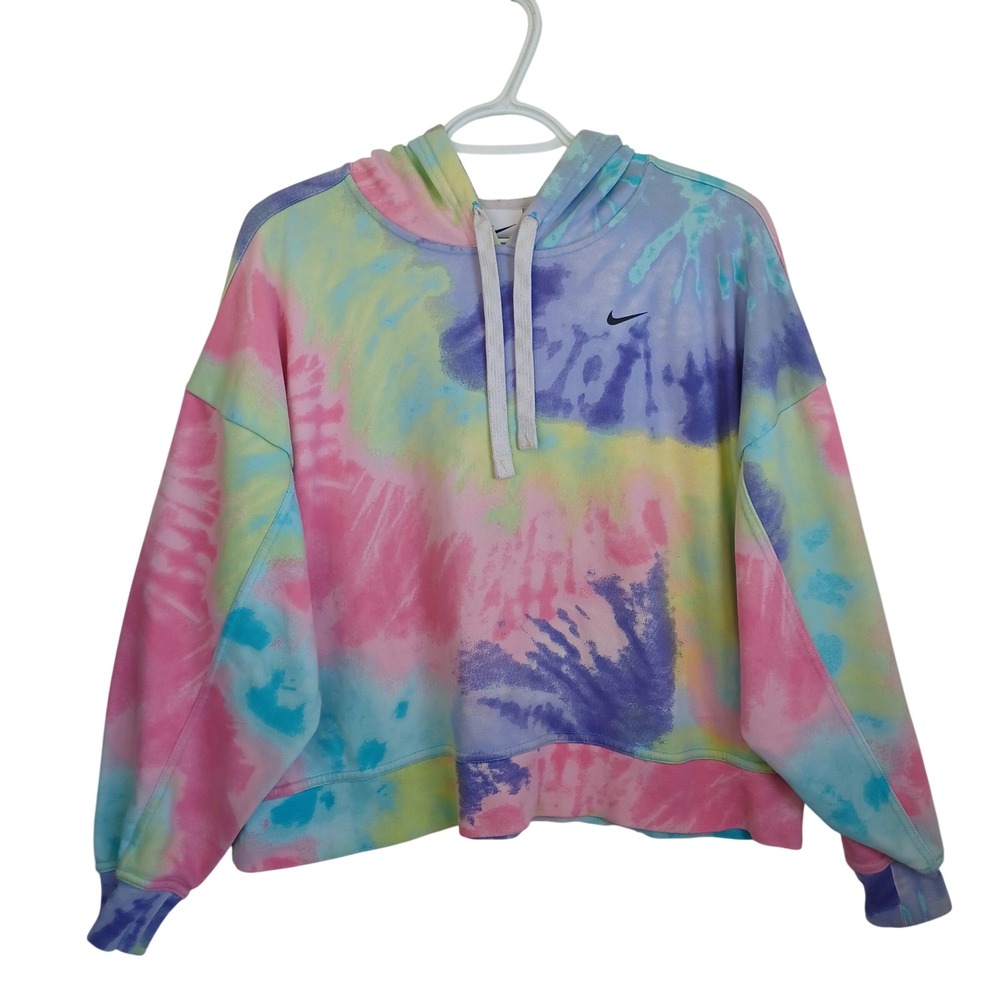 Nike Womens Pastel Tie Dye Cropped Hoodie Relaxed Fit French Terry Large